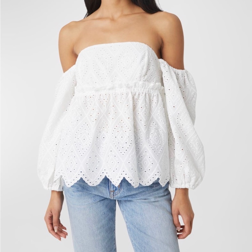 NWT- MISA Sera Off-the-Shoulder Scalloped Cotton Eyelet Top (XL)
